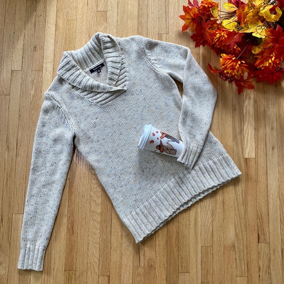 Relativity Shawl Collar Sweater Beige Speckled Knit Sweater Size M - Picture 1 of 8